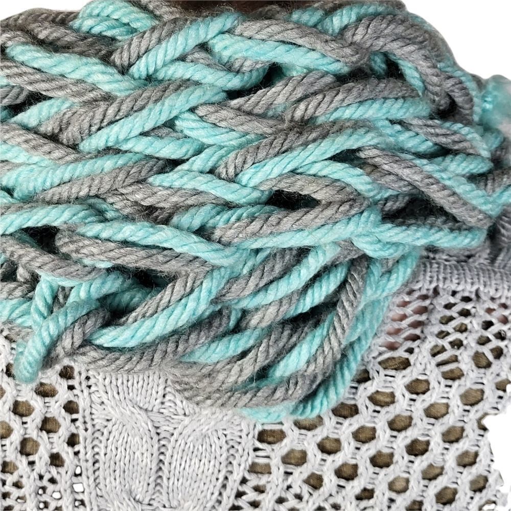 Knitted Braided Mint and Grey Tube Scarf - Picture 3 of 4